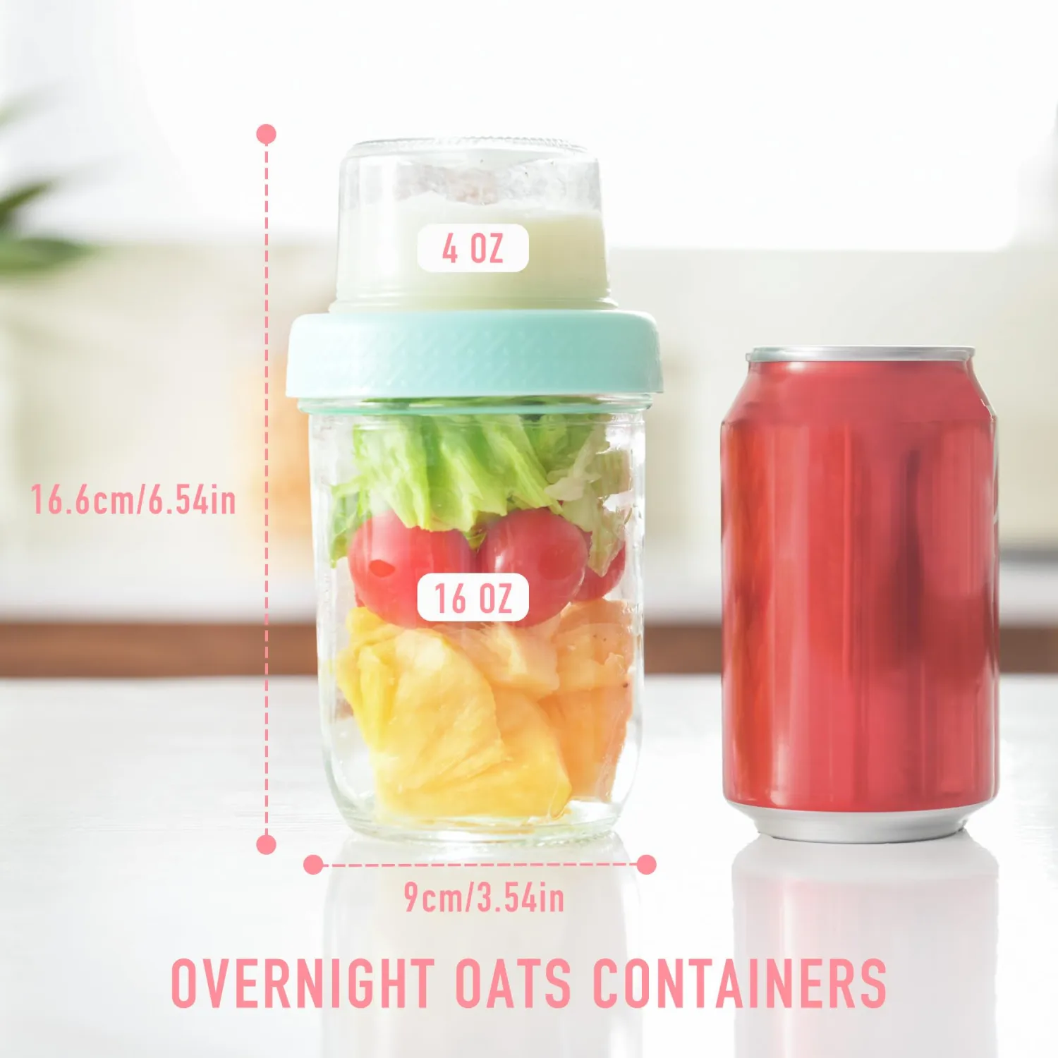 4oz 16 oz Glass Overnight Oats Containers with Lids 4Pack, Yogurt Parfait Cups with Dry and Wet Separation, Breakfast Prep Bowl for Cereal Nut Fruit Meal, To Take Along Oatmeal Salad Smoothie Snack