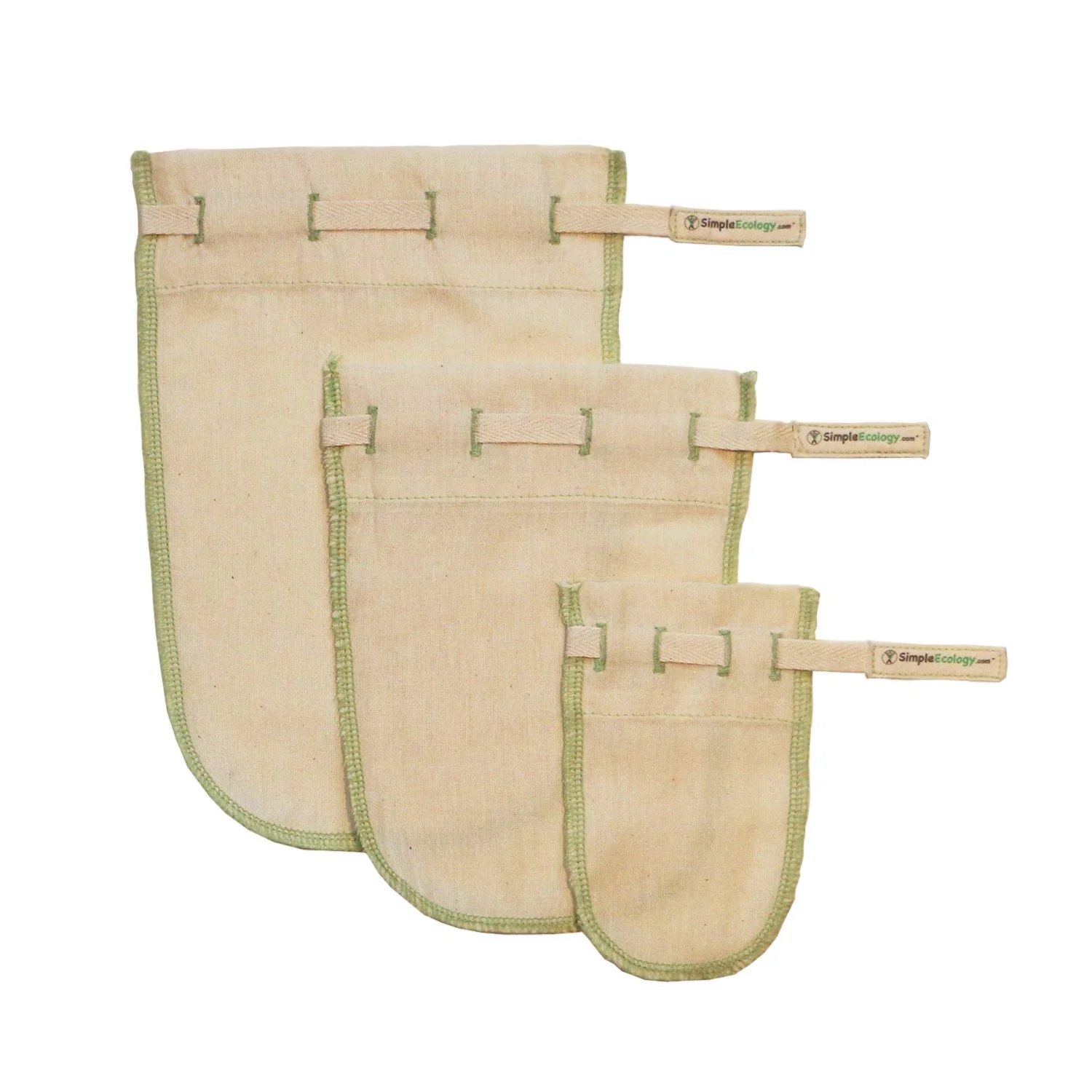 Worlds Best Reusable Organic Cotton Muslin Fine Mesh Straining Bags - Set of 3 (M, S, XS) (nut milk, cold brew, coffee filter, loose leaf tea infuser, food juice pulp strainer)