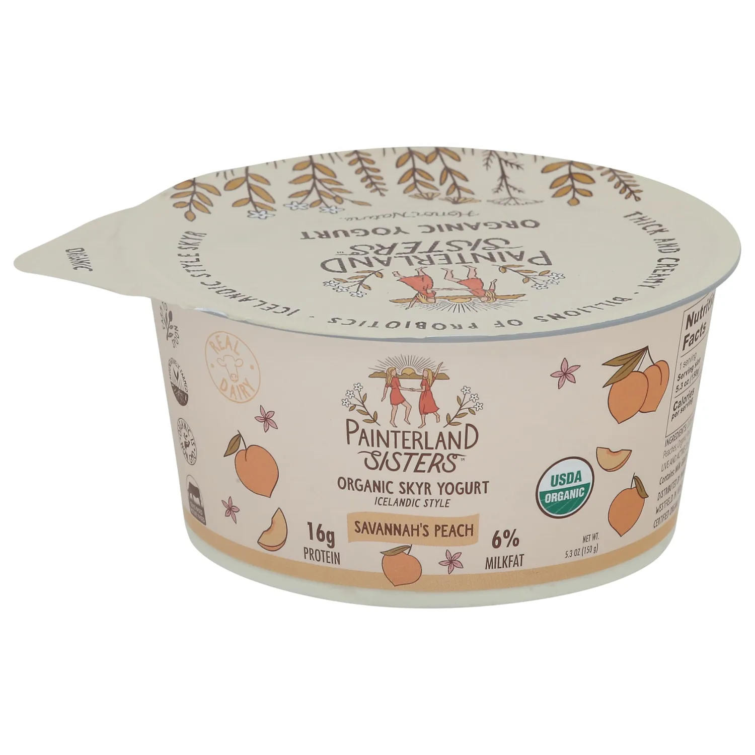 Painterland Sisters Organic Savannah's Peach Skyr Yogurt, 5.3 OZ