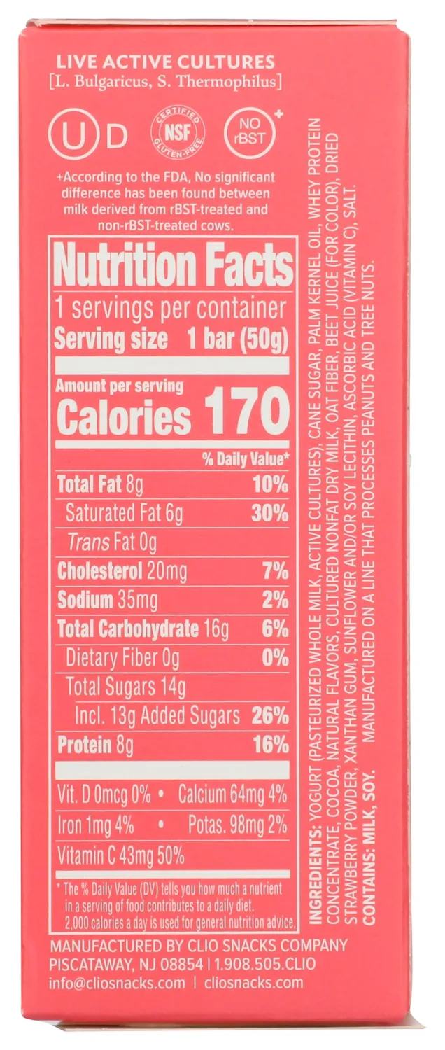 Clio Bar RFG Yogurt Greek Strawberry, 1.76 Oz
