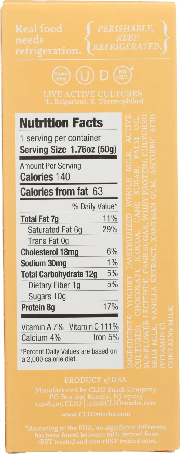 Clio Bar RFG Yogurt Greek Vanilla, 1.7 Oz