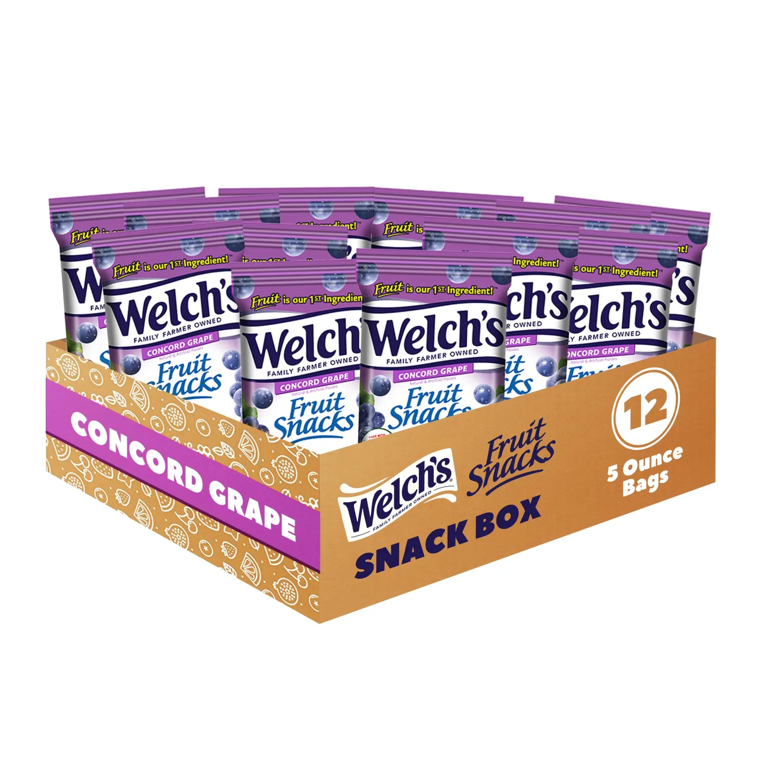 Welch's Fruit Snacks, Concord Grape Snack Box, Gluten Free, 5oz Snack Packs (Pack of 12)