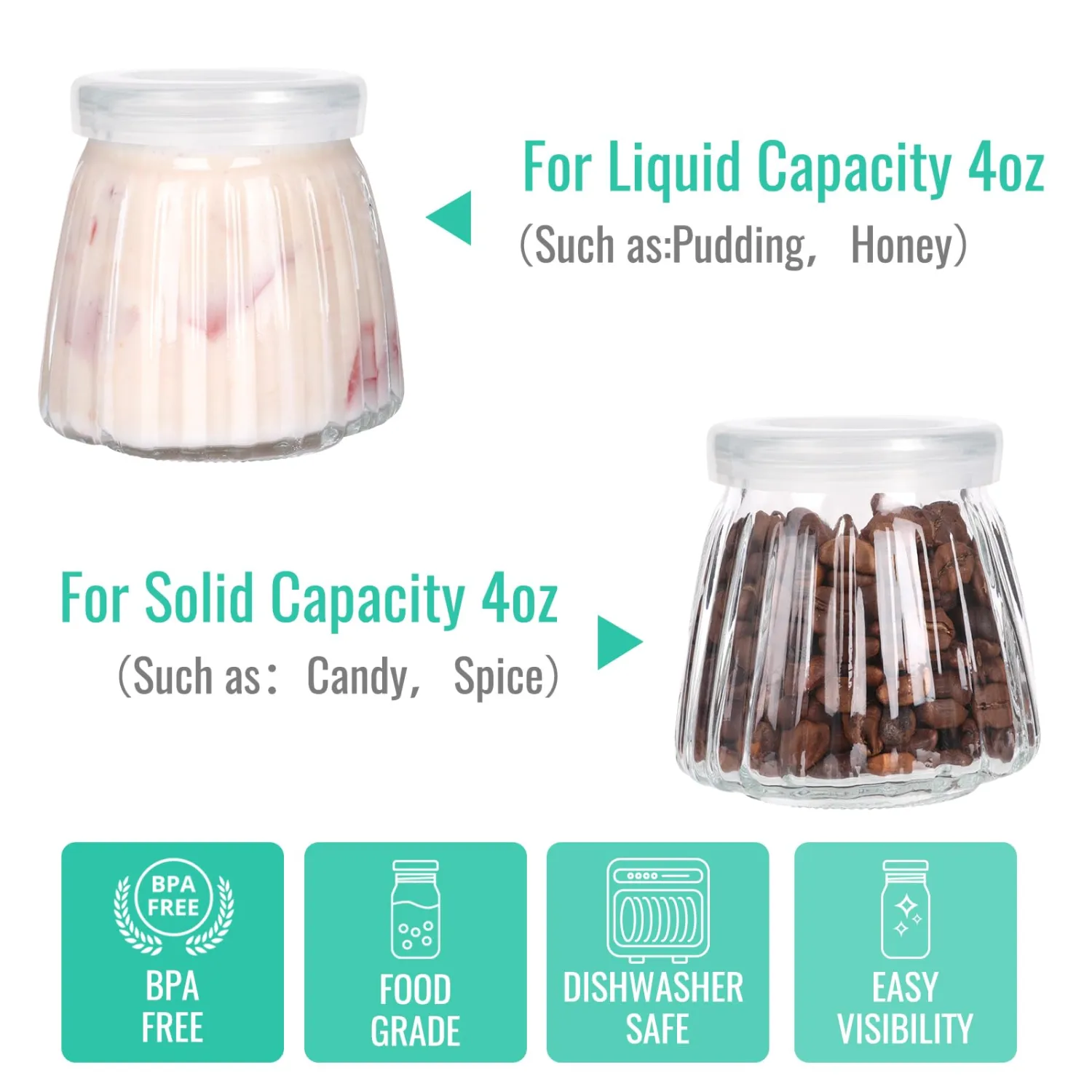 40 Pack 4 oz Mini Glass Jars with PE Lids - Small Yogurt/Pudding Containers for Wedding Favors, Honey, Spices & DIY Crafts (Includes Labels & String)