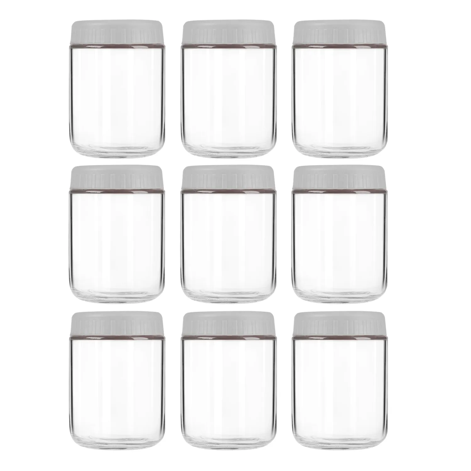 9 Pack Overnight Oats Containers with Lids, 16 oz Mason Jars with Airtight Lids, Wide Mouth Meal Prep Food Storage Glass Containers for Yogurt Salad Chia Pudding Oatmeal Snack Breakfast-Gray