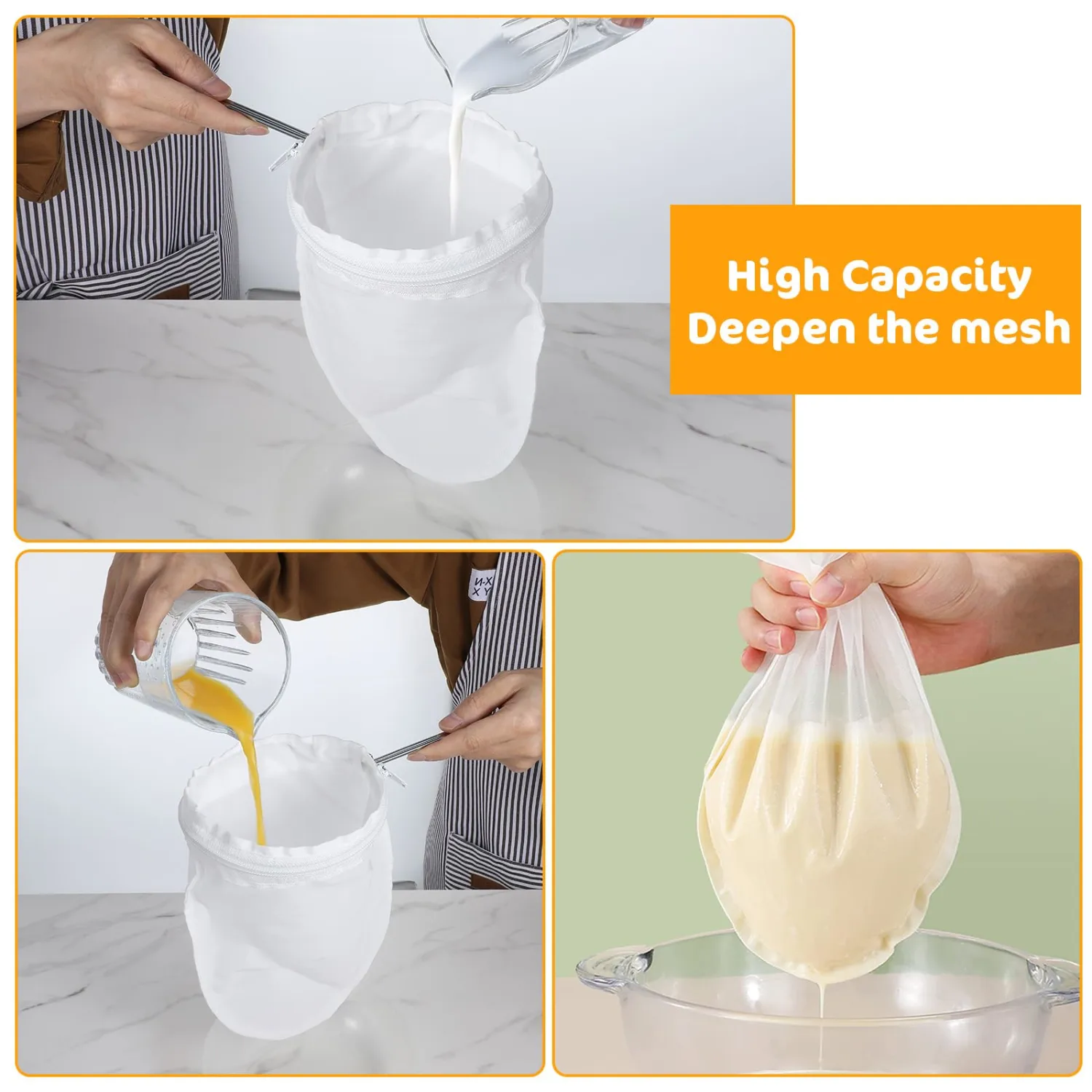 3 Pcs Ultra Fine Mesh Strainer Bags, Reusable Cheese Cloth Bag for Straining with Stainless Steel Handle Reusable Nut Milk Bags for Nut Milk Coffee Juice Yogurt(Small Size)