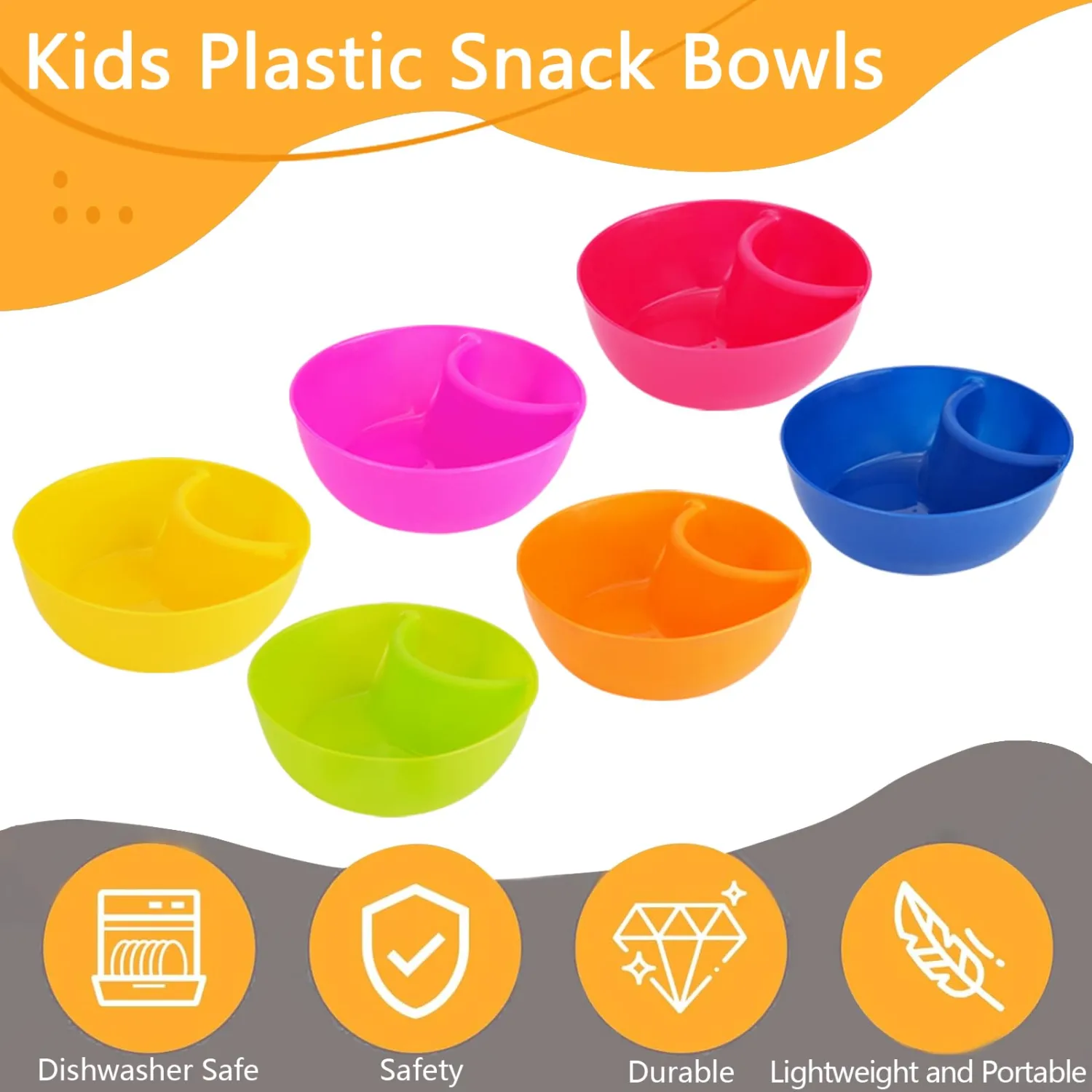 6PCS Snack and Dip Bowl, WCHOSOZH Anti-soggy Cereal Bowls with 6PC Mini Fork, Plastic Chip Serving Dish with Sauce Compartment, Colorful Nut Divided Holder for Ice Cream, Fruit, Salad, Yogurt, Berries