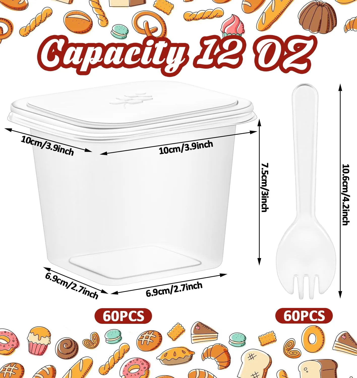 60 Pack 12 oz Plastic Dessert Cups with Lids and Spoons, Disposable Clear Dessert Containers, Cake Cups with Lids for Tiramisu, Parfait, Mousse, Pudding, Fruit, Yogurt, Ice Cream