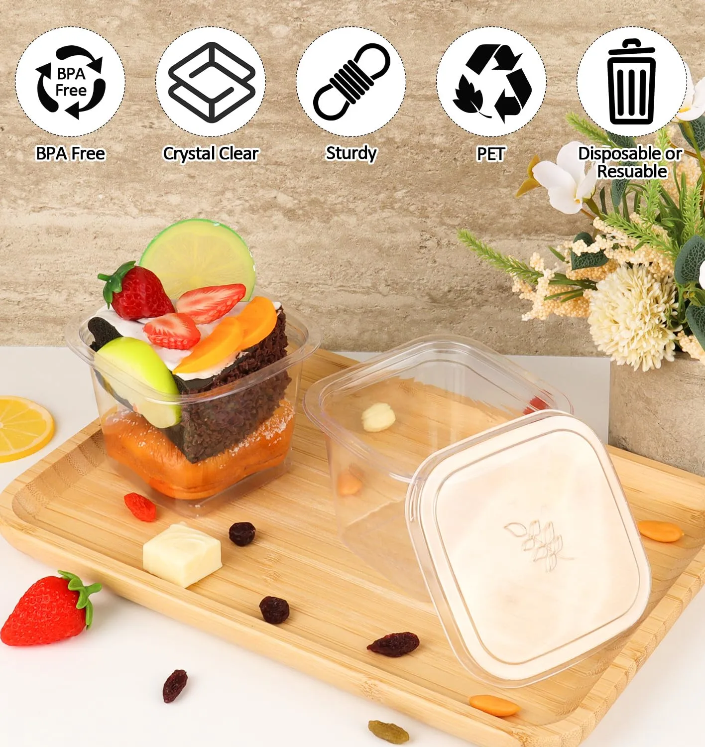 60 Pack 12 oz Plastic Dessert Cups with Lids and Spoons, Disposable Clear Dessert Containers, Cake Cups with Lids for Tiramisu, Parfait, Mousse, Pudding, Fruit, Yogurt, Ice Cream