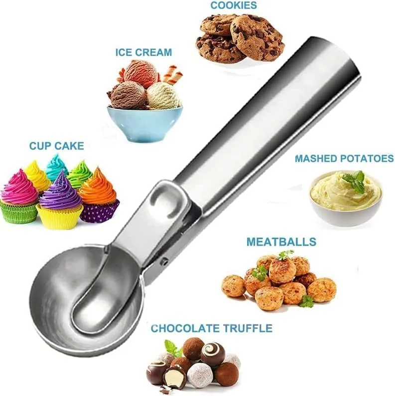 Premium Ice Cream Scoop Set,Ice Cream Scoop with Trigger,Ice Cream Scooper,Ice Cream Spoon,Heavy Duty Metal Icecream Scoop Spoon Dishwasher Safe,Icecream Scoop Spoon Perfect for DIY Fruit,Cookie