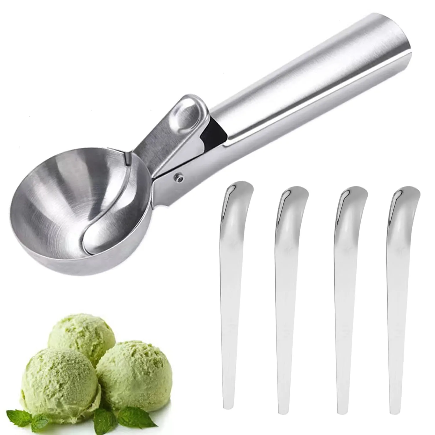 Premium Ice Cream Scoop Set,Ice Cream Scoop with Trigger,Ice Cream Scooper,Ice Cream Spoon,Heavy Duty Metal Icecream Scoop Spoon Dishwasher Safe,Icecream Scoop Spoon Perfect for DIY Fruit,Cookie