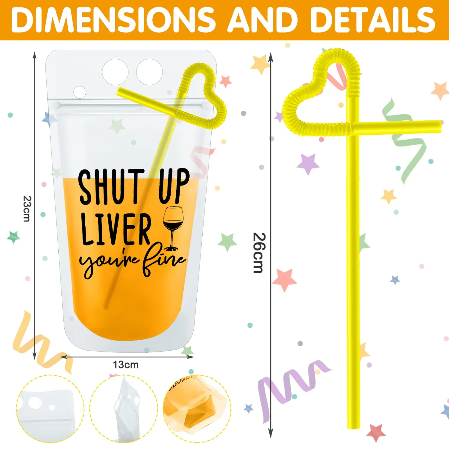 Patelai 24 Sets Drink Pouches with Straws, Juice Pouches for Adults Reusable Smoothie Drink Bags Reclosable Alcohol Bags for Adults Summer Beach Party Supplies (Bright Colors,6 Styles)