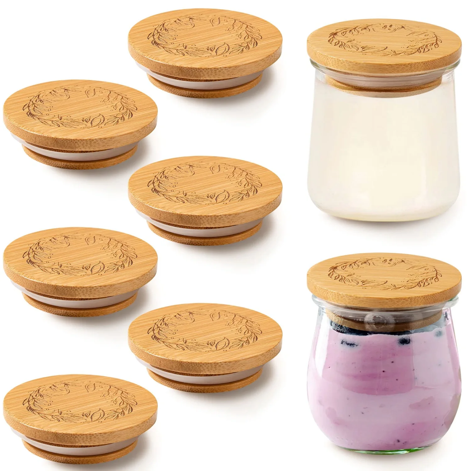 Oui Yogurt Jar Lids 6-Piece Set Bamboo Sealed Airtight Storage Lids