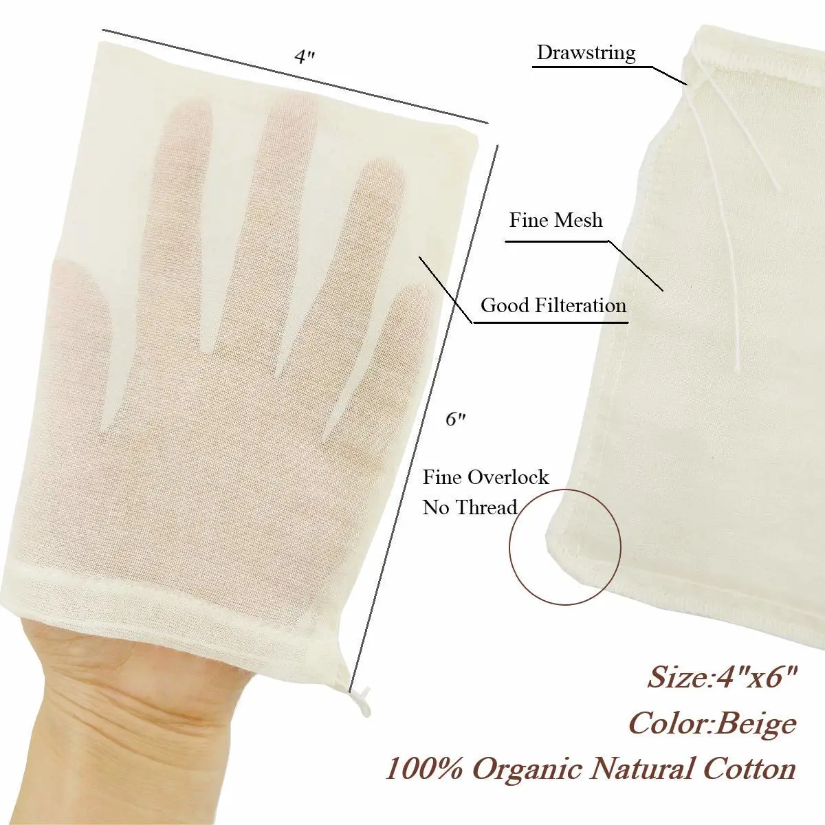AOUXSEEM 4 Pack Small Cheesecloth Bags for Hot Milk Tea, Reusable Cold Brew Coffee Bags for Straining, Mesh Filter Cooking Bags for Spices Making Cheese, Yogurt Juice Strainer (4"x6")