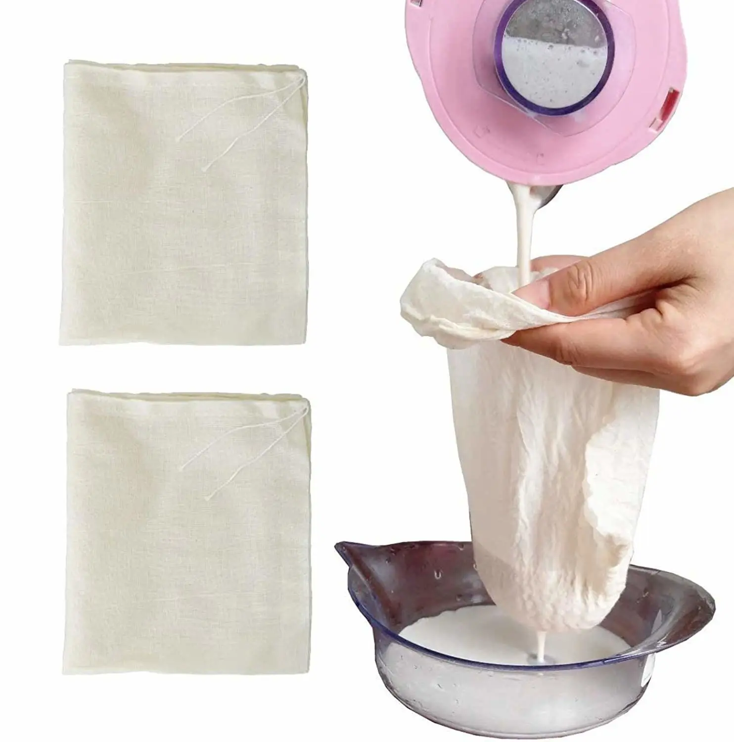 AOUXSEEM Cheesecloth Bags for Hot Milk Tea, Reusable Cold Brew Coffee Bags for Straining, Mesh Filter Cooking Bags for Spices Making Cheese, Yogurt Juice Strainer (8"x10", 2 Pack)