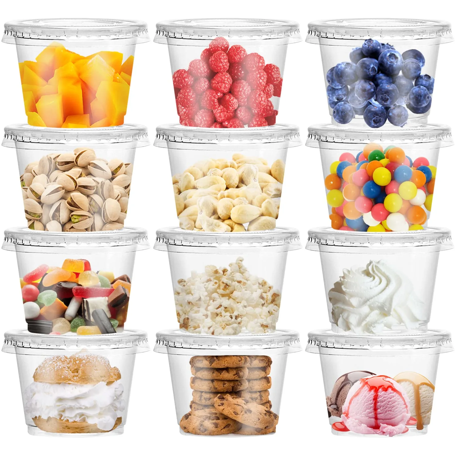 50 Pack 8 OZ Disposable Plastic Cups with Lids,Clear Portion Cups with Flat Lids,Disposable Clear Ice Cream Cup for Parfaits,Yogurt,Drink,Soups,Snacks,Salad,Fruit(With Holes)