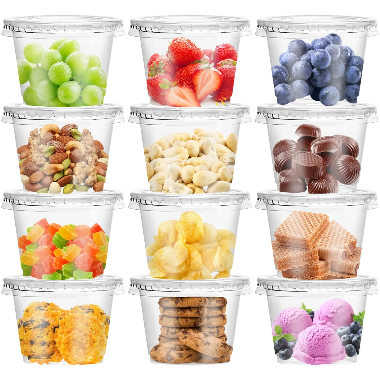 100 Pcs 8 OZ Disposable Plastic Cups with Flat Lids,Clear Portion Cups with Flat Lids,Clear Plastic Ice Cream Containers with Lid for Parfaits,Drink,Yogurt,Soups,Salad,Fruit(With Holes)