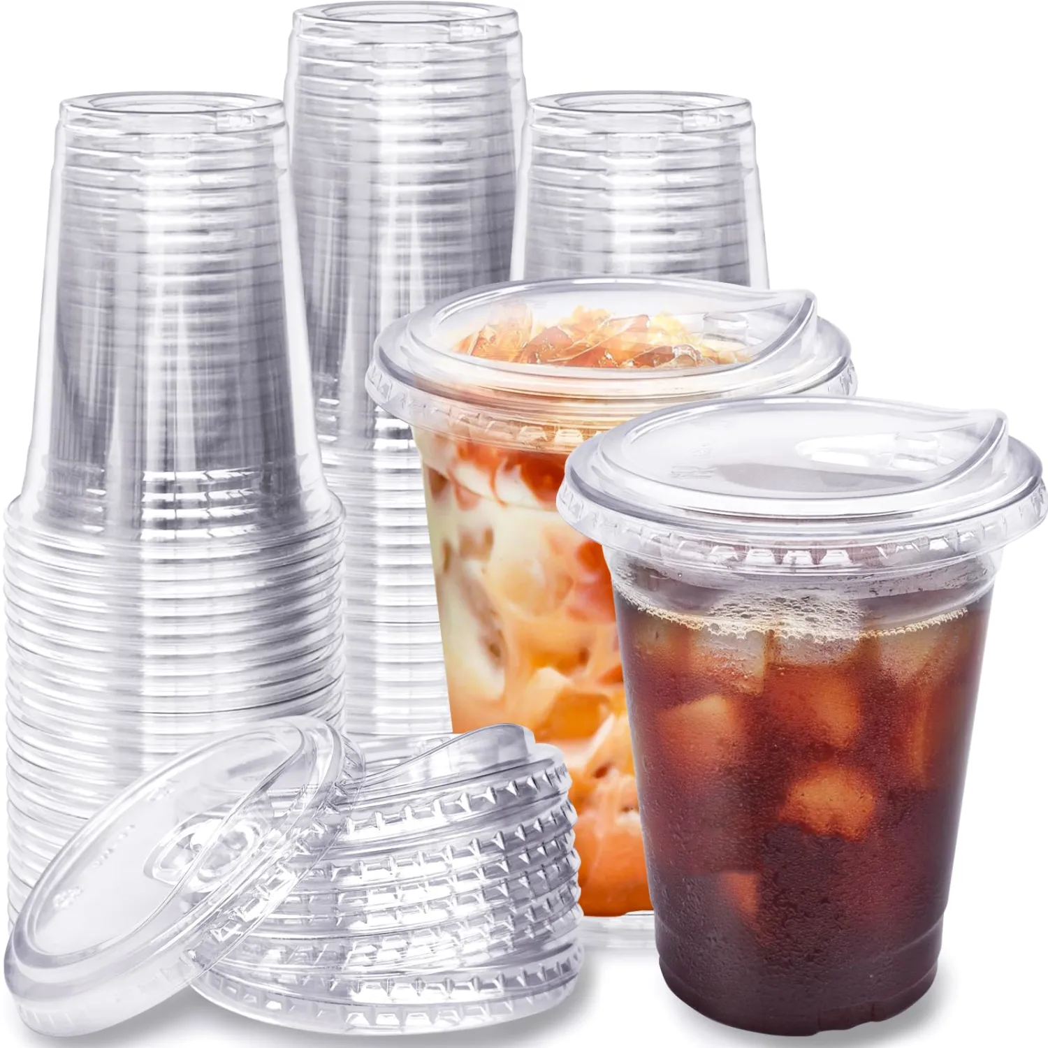 16 Oz Plastic Clear Cups with Strawless-Sip-Lids,50 Sets Disposable Iced Coffee Drink Cup with Sip Through Lids,Disposable Clear Plastic Cups with Lid for Smoothie,Milkshake,Cold Drinks