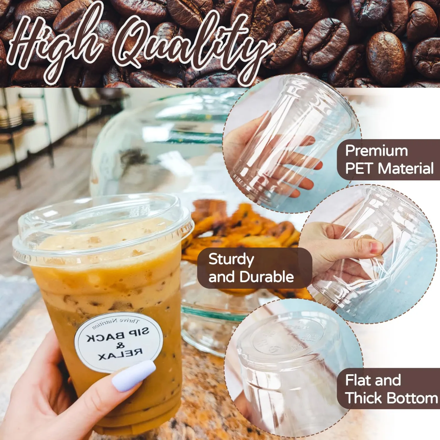 16 Oz Plastic Clear Cups with Strawless-Sip-Lids,50 Sets Disposable Iced Coffee Drink Cup with Sip Through Lids,Disposable Clear Plastic Cups with Lid for Smoothie,Milkshake,Cold Drinks