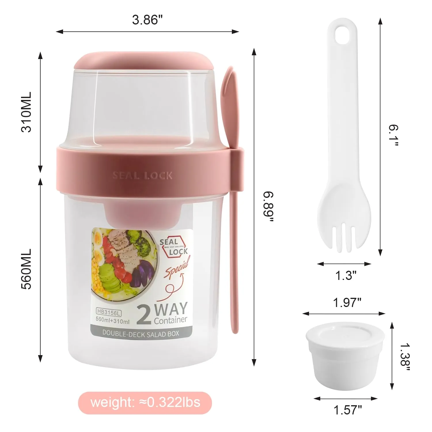 2 Pack Reusable 29.5 oz Yogurt Parfait Cups with Lids & Topping Compartment - Overnight Oats Containers with Spoon, Portable Breakfast Meal Prep Containers, Lightweight & Leakproof (White & Pink)