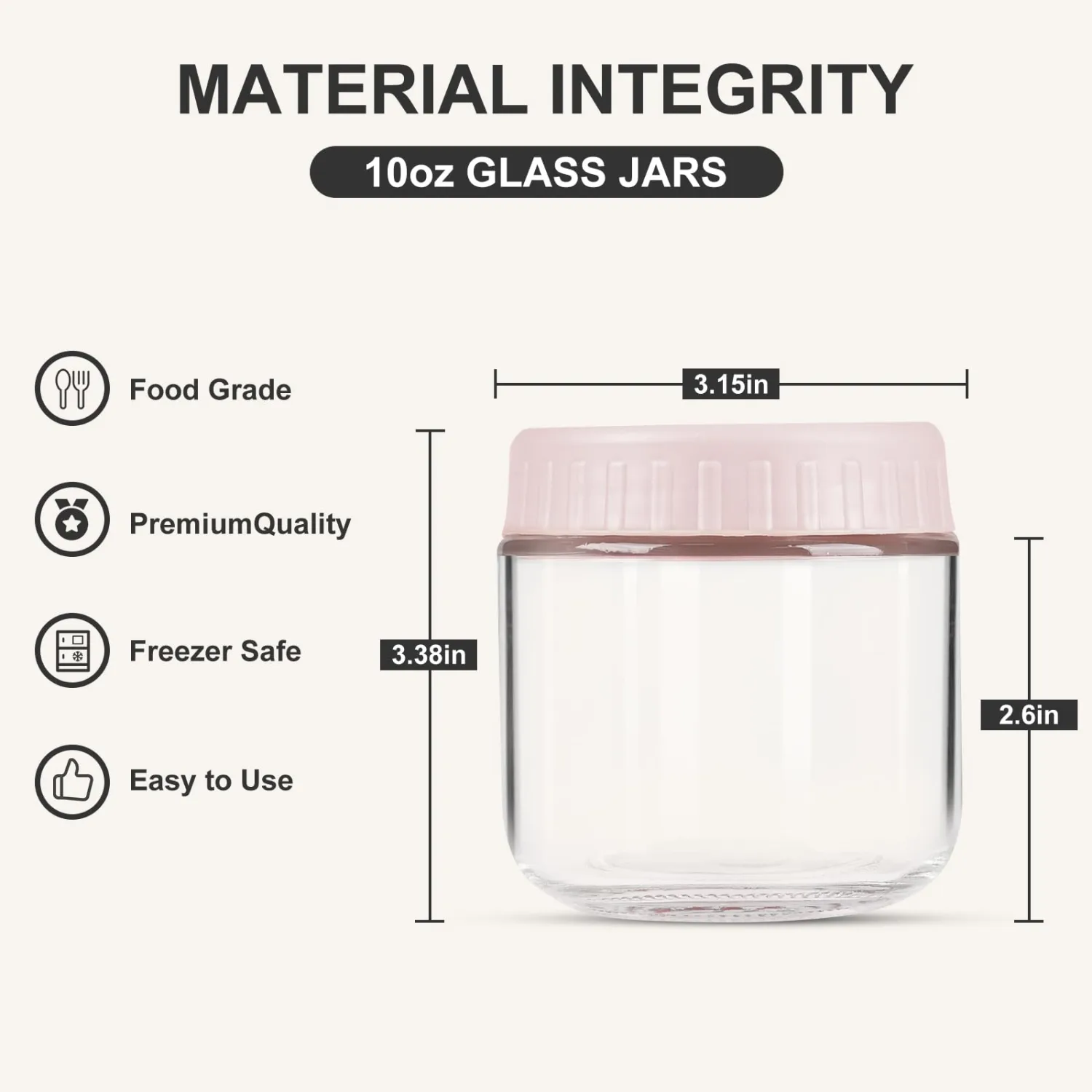 Overnight Oats Containers with Lids, 10oz Glass Jars with Lids 2 pcs, Pink, Wide Mouth Mason jars for Salad, Yogurt, Snacks, Meal Prep