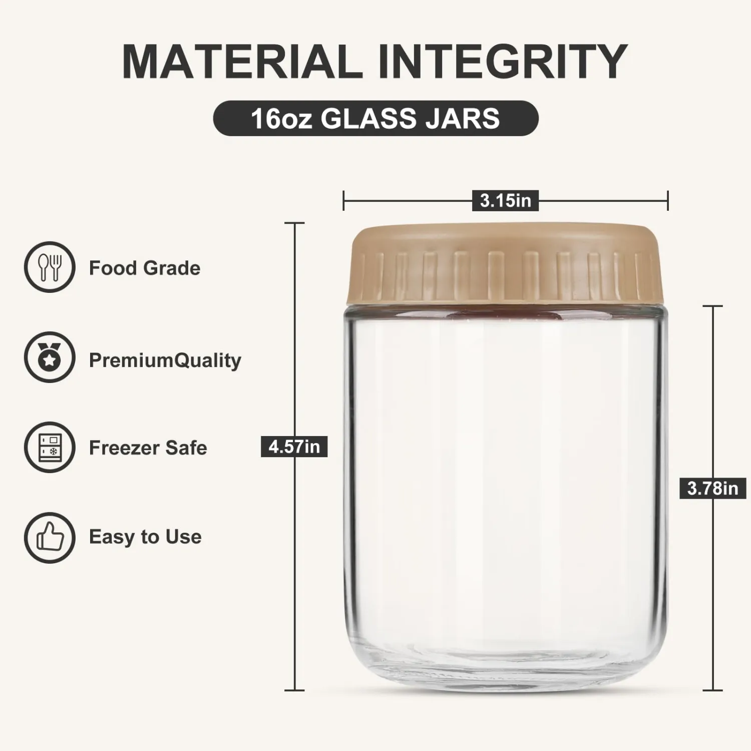 Overnight Oats Containers with Lids, 16oz Glass Jars with Lids 8 pcs, Taffy, Wide Mouth Mason jars for Salad, Yogurt, Snacks, Meal Prep