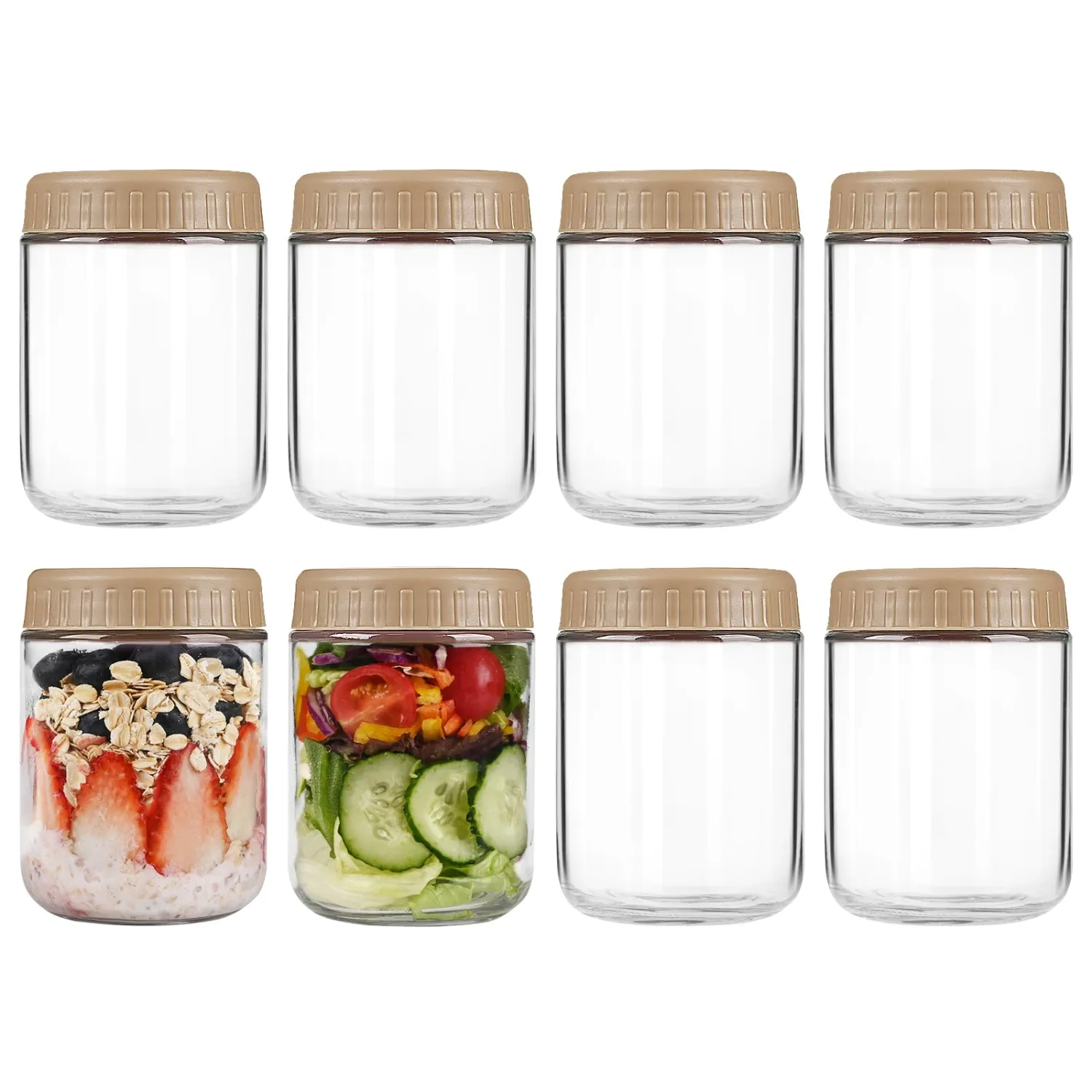 Overnight Oats Containers with Lids, 16oz Glass Jars with Lids 8 pcs, Taffy, Wide Mouth Mason jars for Salad, Yogurt, Snacks, Meal Prep