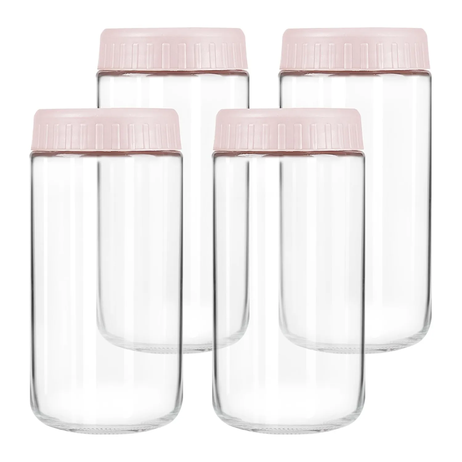 Overnight Oats Containers with Lids, 24oz Glass Jars with Lids 4 pcs, Pink, Wide Mouth Mason jars for Salad, Yogurt, Snacks, Meal Prep