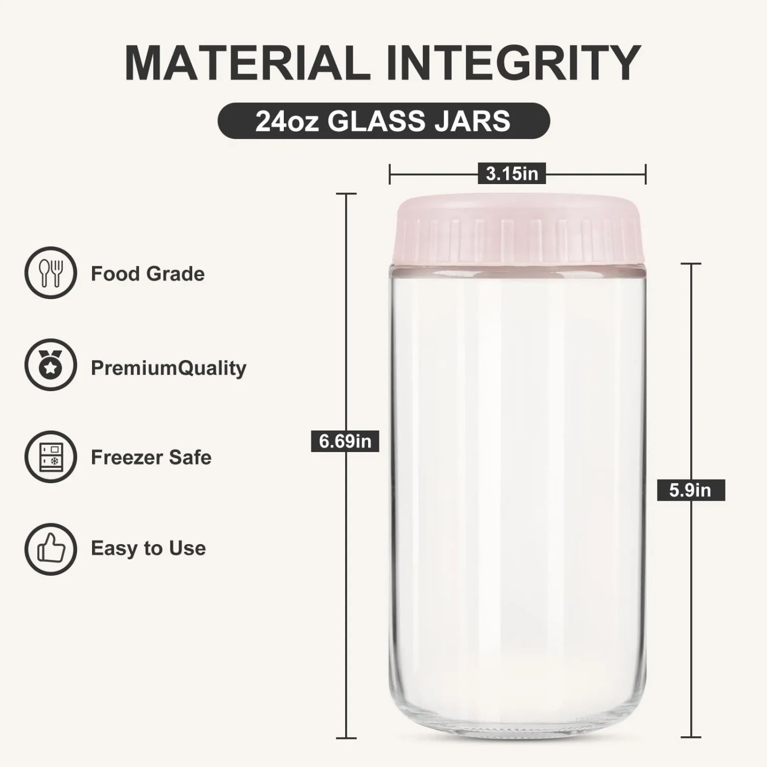 Overnight Oats Containers with Lids, 24oz Glass Jars with Lids 4 pcs, Pink, Wide Mouth Mason jars for Salad, Yogurt, Snacks, Meal Prep