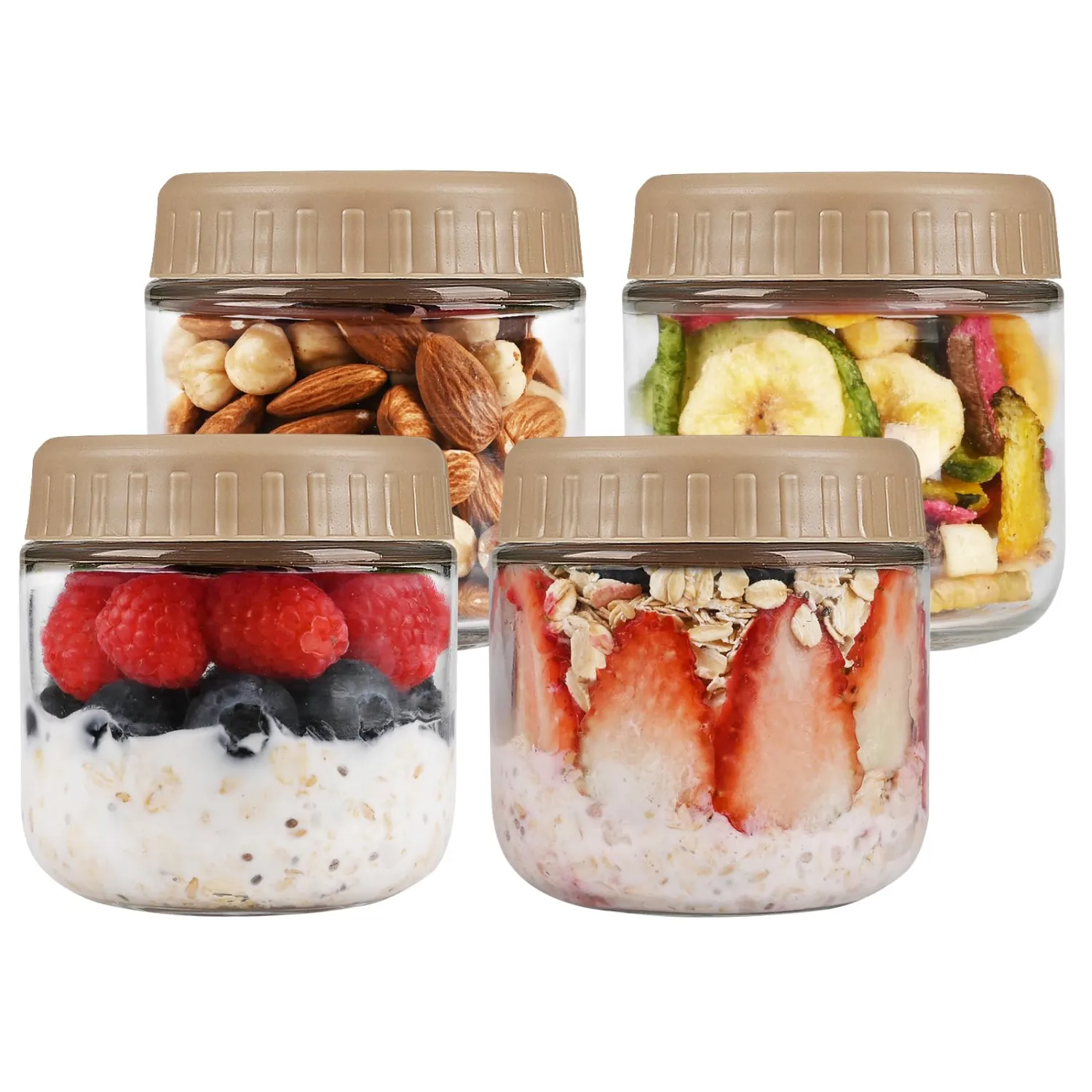 Overnight Oats Containers with Lids, 10oz Glass Jars with Lids 4 pcs, Taffy, Wide Mouth Mason jars for Salad, Yogurt, Snacks, Meal Prep