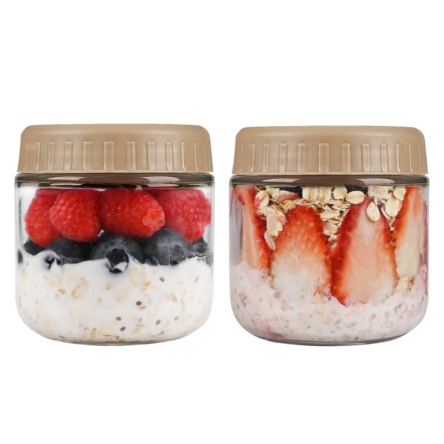 Overnight Oats Containers with Lids, 10oz Glass Jars with Lids 2 pcs, Taffy, Wide Mouth Mason jars for Salad, Yogurt, Snacks, Meal Prep