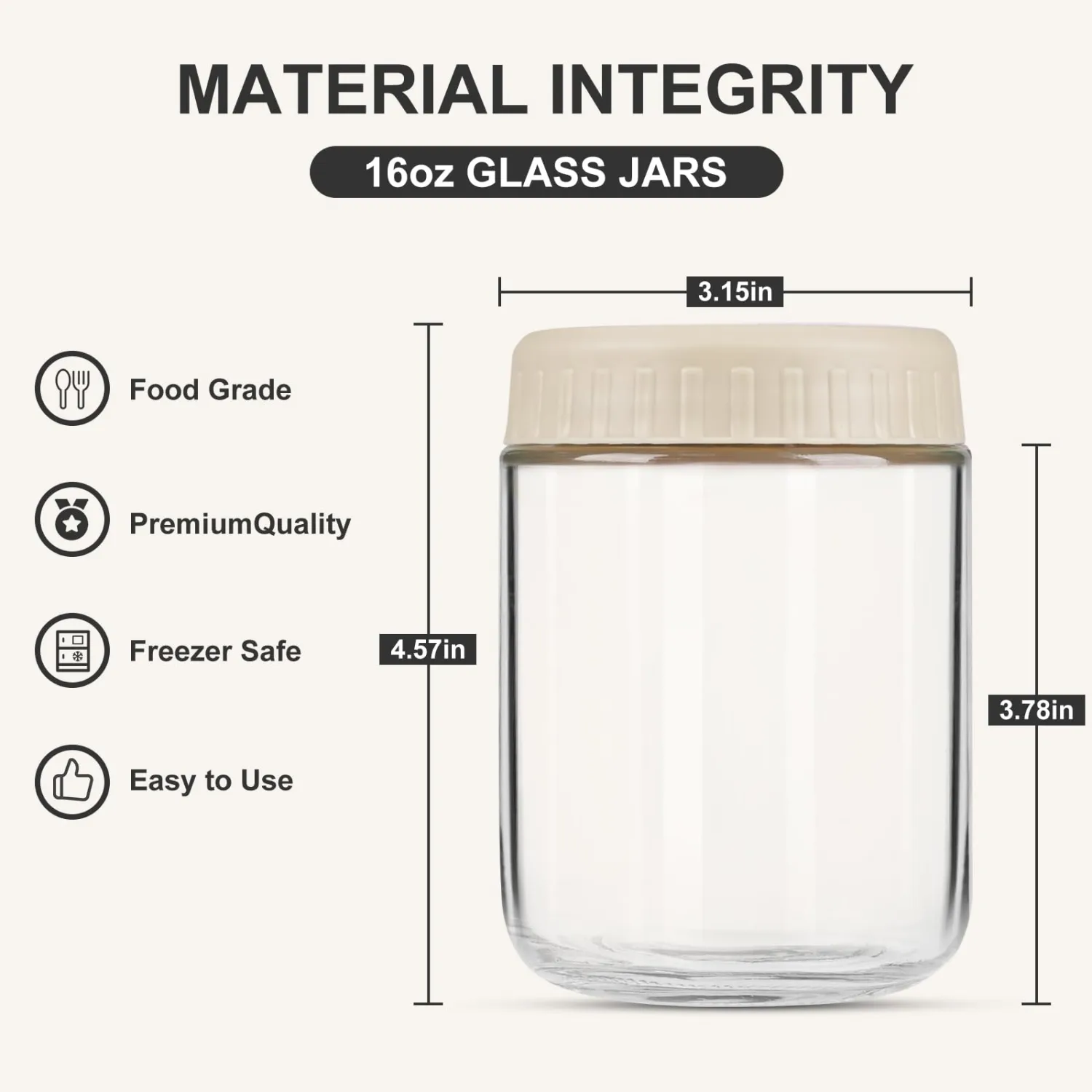 Overnight Oats Containers with Lids, 16oz Glass Jars with Lids 2 pcs, Apricot, Wide Mouth Mason Jars for Salad, Yogurt, Snacks, Meal Prep