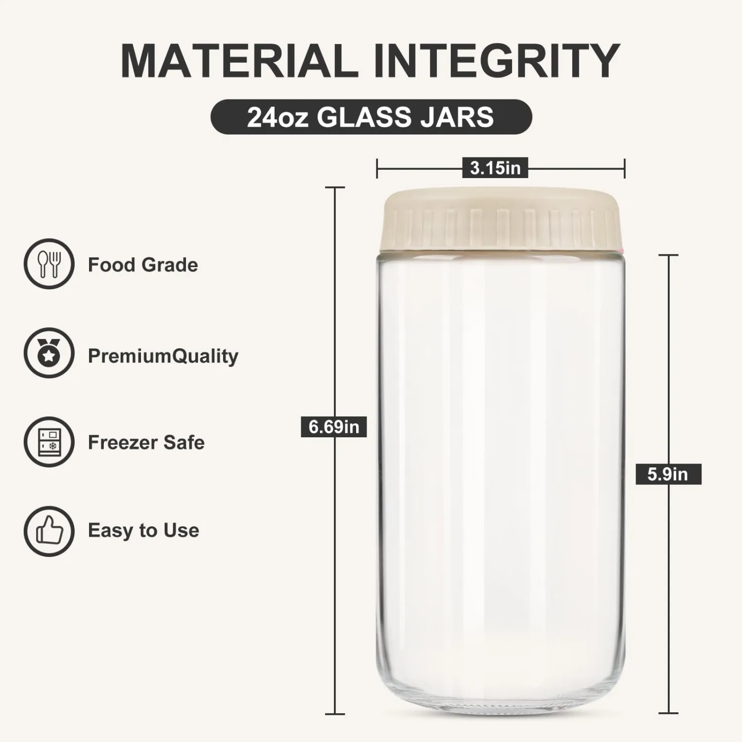 Overnight Oats Containers with Lids, 24oz Glass Jars with Lids 2 pcs, Apricot, Wide Mouth Mason Jars for Salad, Yogurt, Snacks, Meal Prep