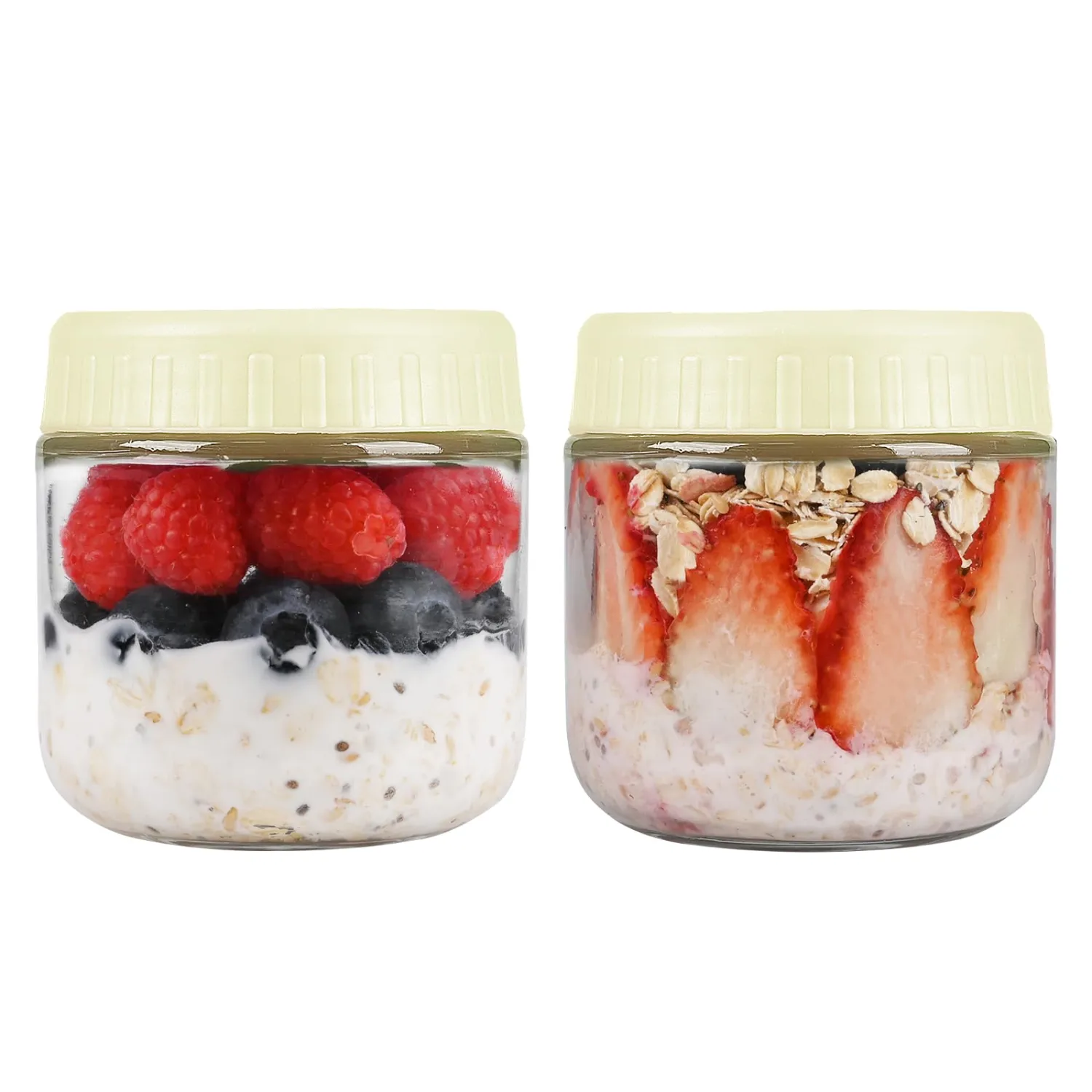 Overnight Oats Containers with Lids, 10oz Glass Jars with Lids 2 pcs, Milk White, Wide Mouth Mason jars for Salad, Yogurt, Snacks, Meal Prep