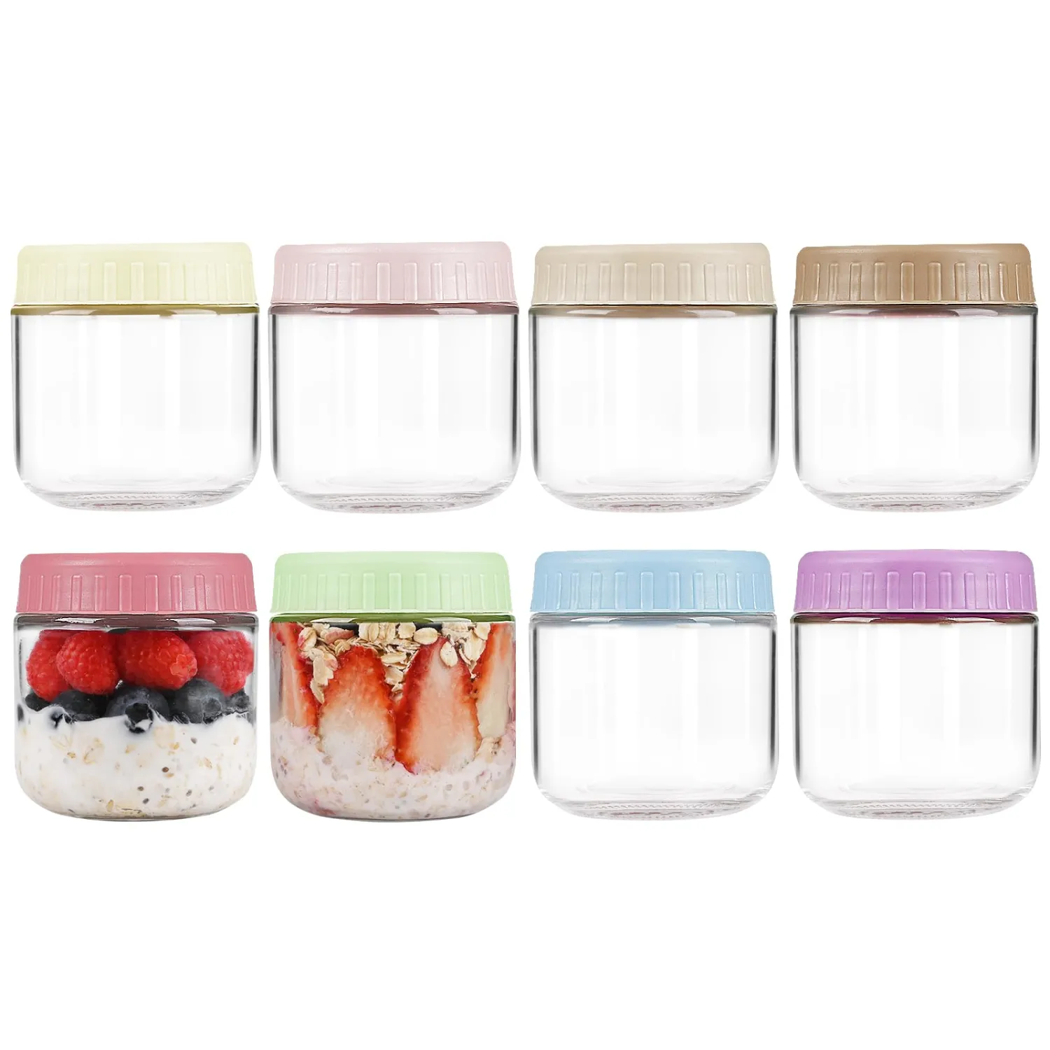 Overnight Oats Containers with Lids, 10oz Glass Jars with Lids 8 pcs, Wide Mouth Mason jars for Salad, Yogurt, Snacks, Meal Prep