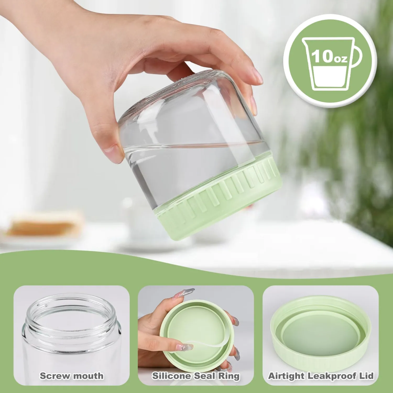 Overnight Oats Containers with Lids, 10oz Glass Jars with Lids 8 pcs, Wide Mouth Mason jars for Salad, Yogurt, Snacks, Meal Prep