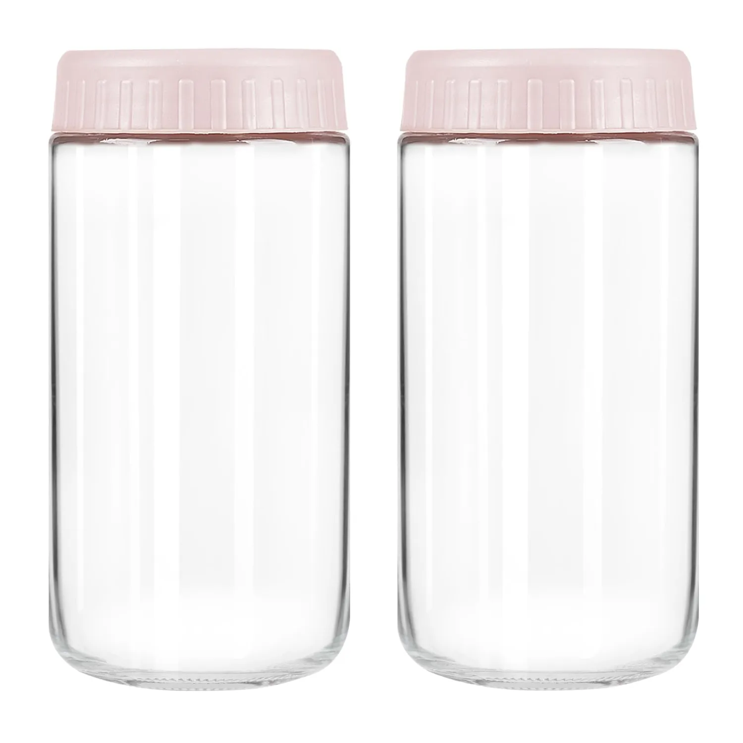Overnight Oats Containers with Lids, 24oz Glass Jars with Lids 2 pcs, Pink, Wide Mouth Mason jars for Salad, Yogurt, Snacks, Meal Prep