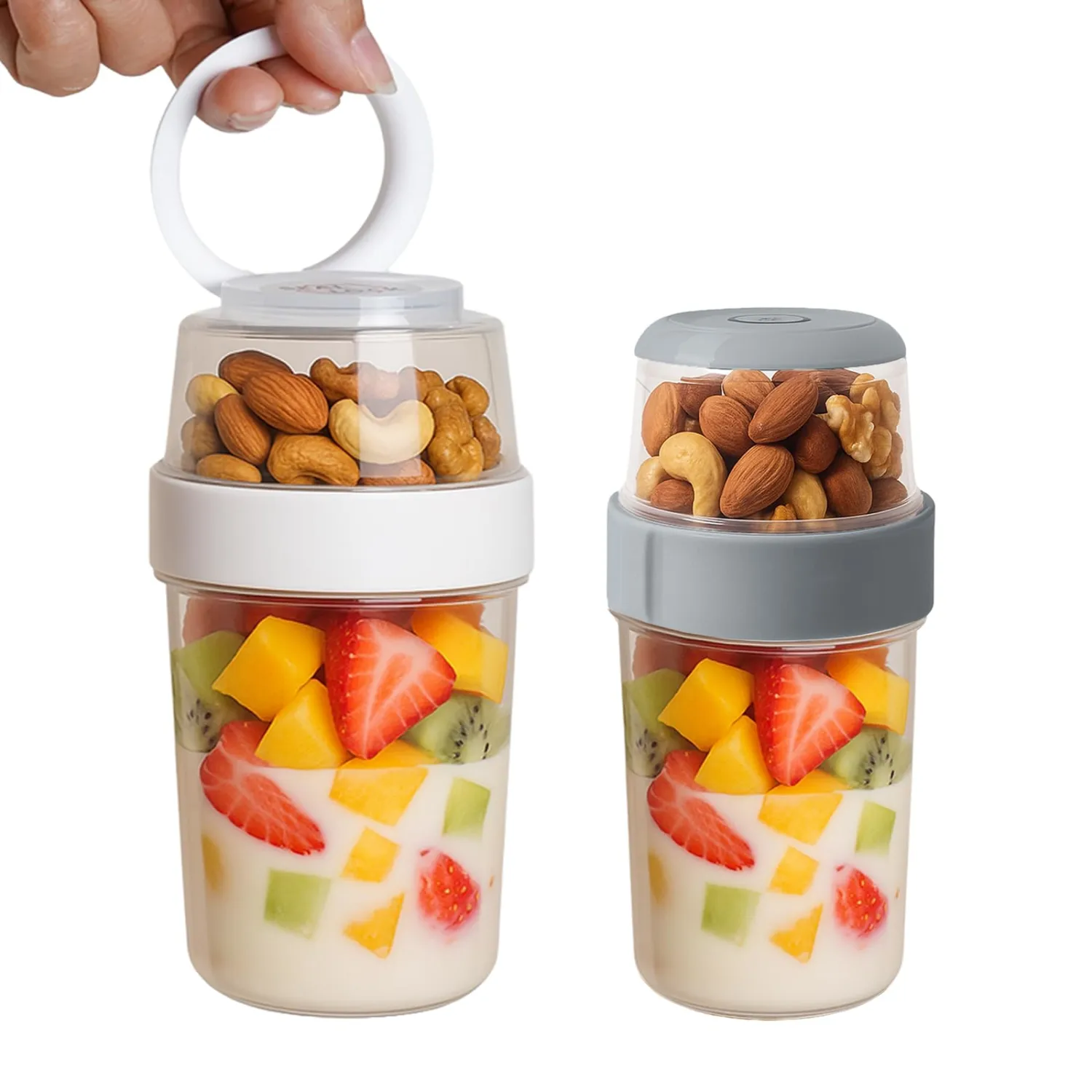 Reusable Parfait Cups with Lids & Spoon – 2-Layer Leakproof Overnight Oats Containers, BPA-Free PP, Dishwasher Safe – Portable Cereal Jars for Yogurt, Fruit (1S+1M)
