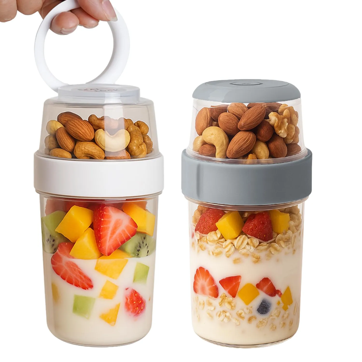 Reusable Parfait Cups with Lids & Spoon – 2-Layer Leakproof Overnight Oats Containers, BPA-Free PP, Dishwasher Safe – Portable Cereal Jars for Yogurt, Fruit (Large 2 Pack)