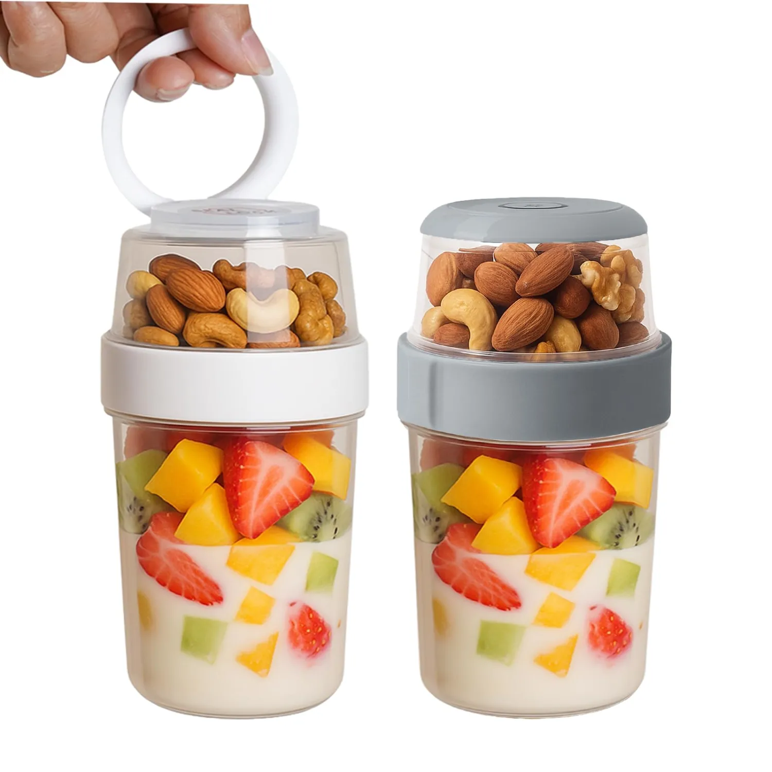 Reusable Parfait Cups with Lids & Spoon – 2-Layer Leakproof Overnight Oats Containers, BPA-Free PP, Dishwasher Safe – Portable Cereal Jars for Yogurt, Fruit (Medium 2 Pack)