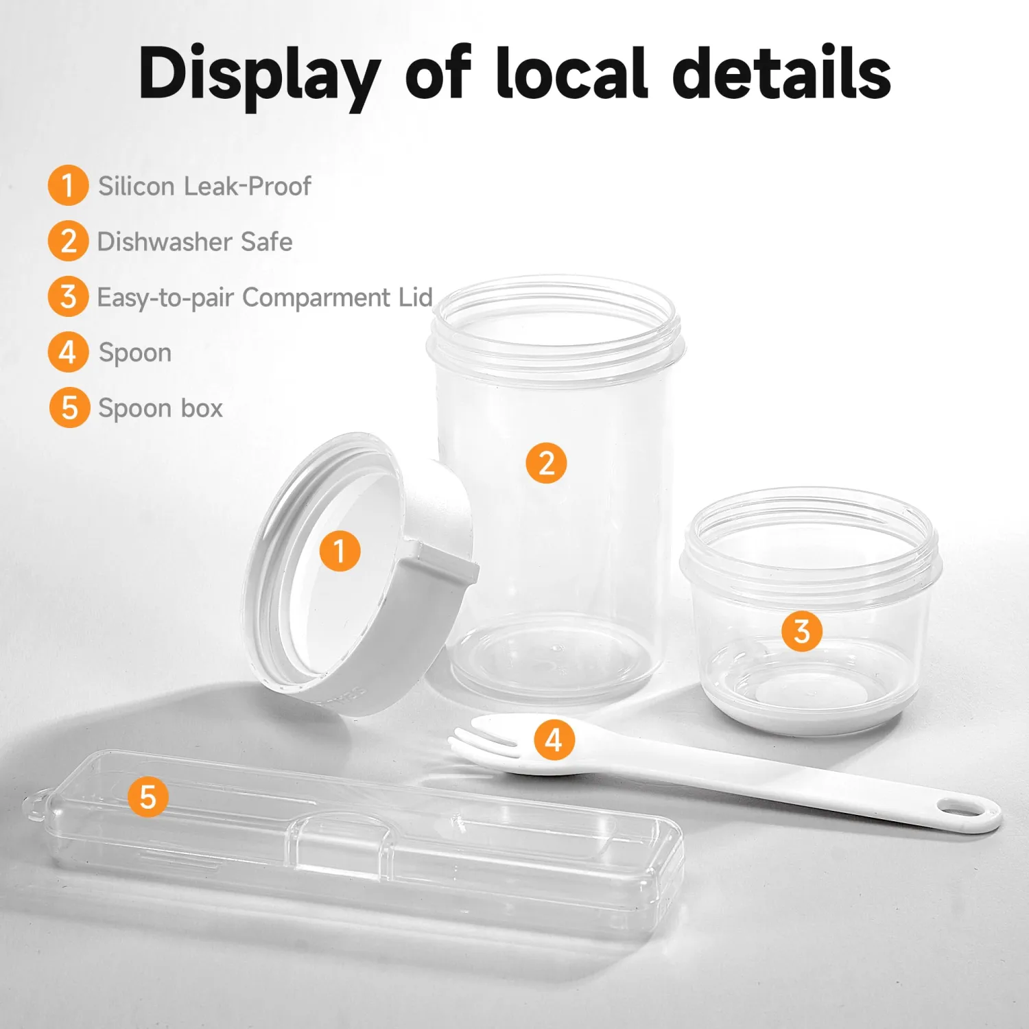 Reusable Parfait Cups with Lids & Spoon – 2-Layer Leakproof Overnight Oats Containers, BPA-Free PP, Dishwasher Safe – Portable Cereal Jars for Yogurt, Fruit (Medium 2 Pack)