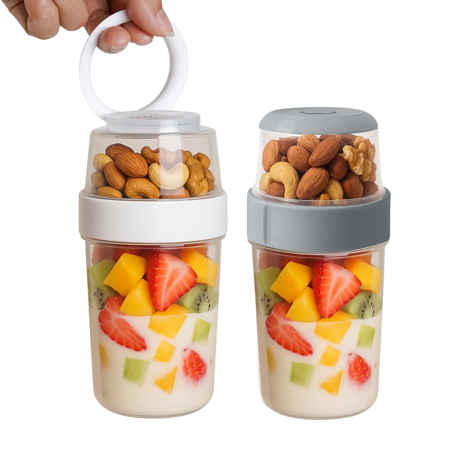 Reusable Parfait Cups with Lids & Spoon – 2-Layer Leakproof Overnight Oats Containers, BPA-Free PP, Dishwasher Safe – Portable Cereal Jars for Yogurt, Fruit (Small 2 Pack)