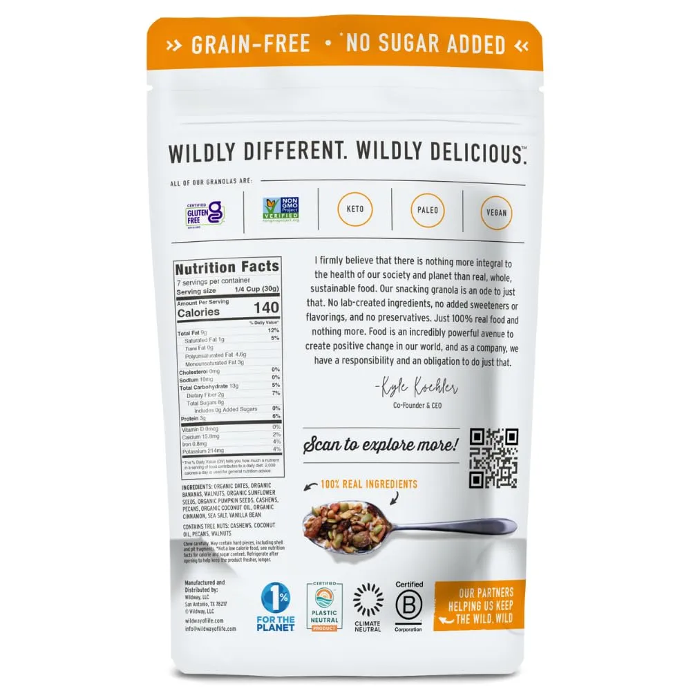 Wildway Keto Granola | Banana Nut | Grain-Free, Certified Gluten-Free Cereal | Vegan, Low Carb | No Sugar Added | Paleo-Friendly | Non-GMO Fruit & Nut Clusters | Nutrient-Rich Snack | 8 oz, 3 Pack