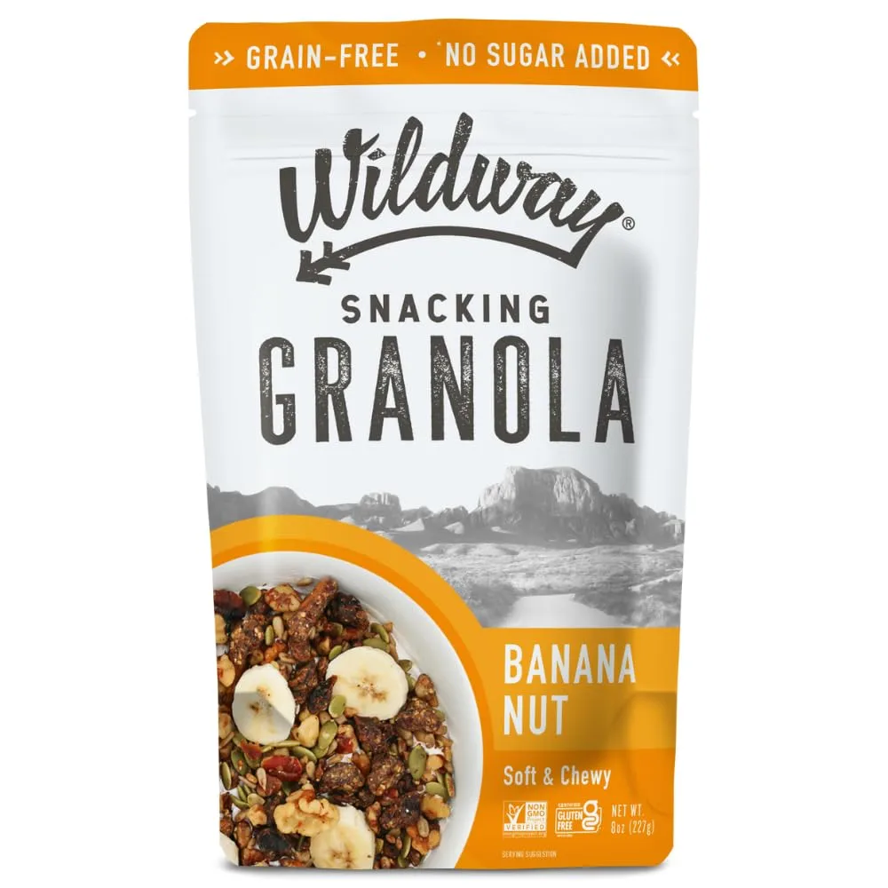 Wildway Keto Granola | Banana Nut | Grain-Free, Certified Gluten-Free Cereal | Vegan, Low Carb | No Sugar Added | Paleo-Friendly | Non-GMO Fruit & Nut Clusters | Nutrient-Rich Snack | 8 oz, 3 Pack