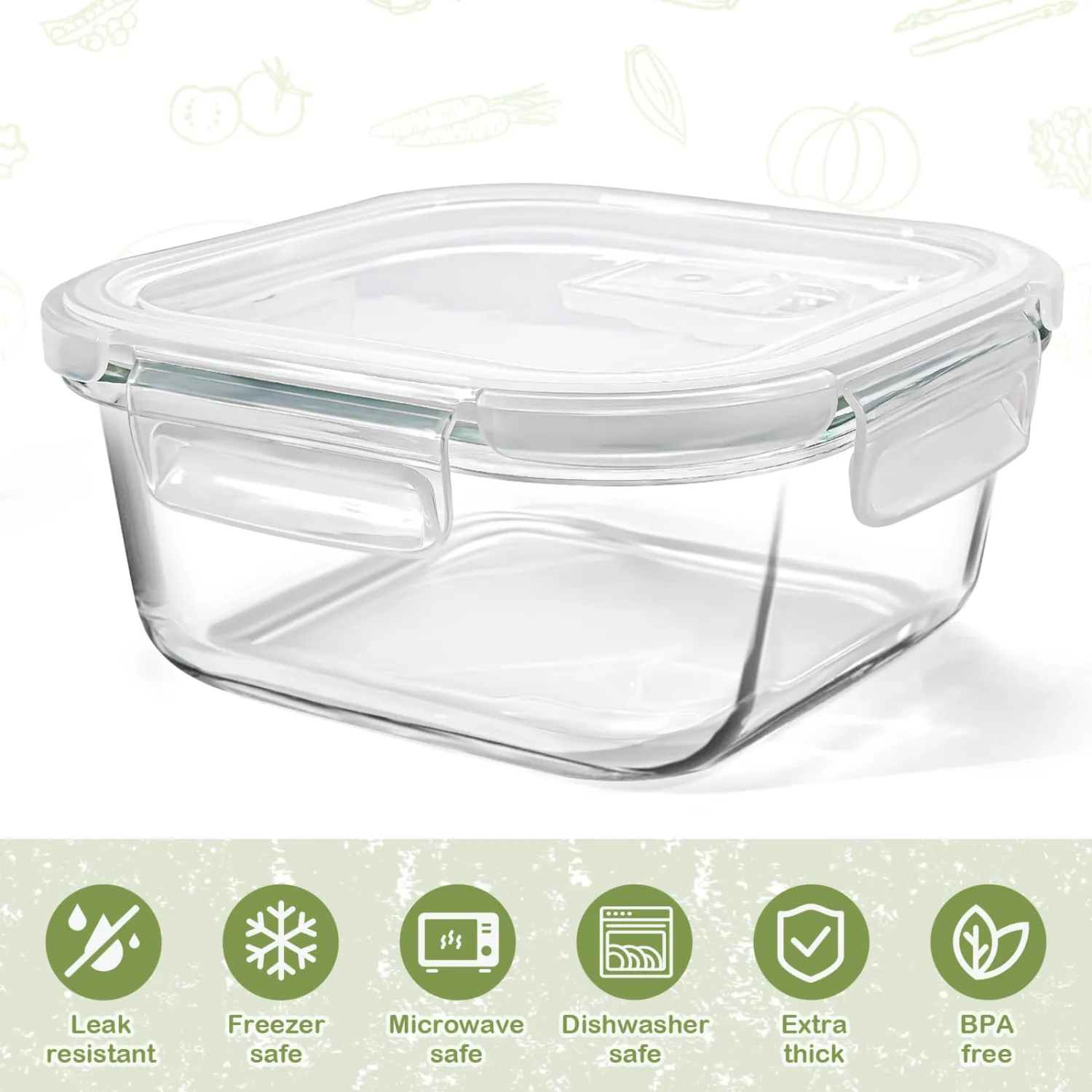 Small Glass Containers with Lids Square, 3 Cup Borosilicate Glass Food Storage Containers with Lid for Sandwiches, Snacks, Meal Prep, Yogurt Glass Bowl with Lids - Oven, Microwave & Freezer Safe 24 oz