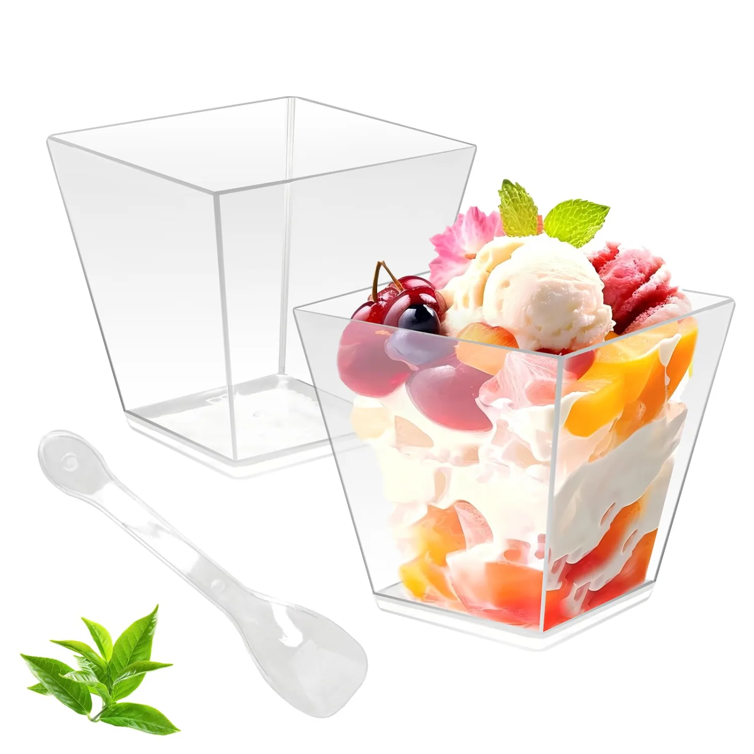 50 Pack 3.5 oz Clear Plastic Square Dessert Cups with Spoons,Mini Disposable Parfait Cups for Yogurt, Ice Cream and Tasting,Serving Cups for Appetizer,Pudding,Party (3.5 oz)