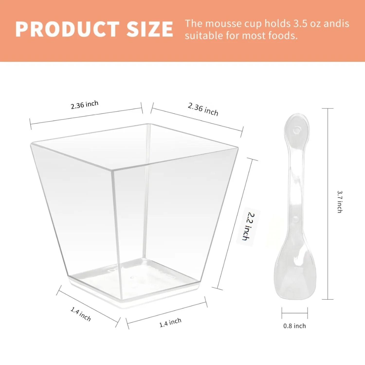 50 Pack 3.5 oz Clear Plastic Square Dessert Cups with Spoons,Mini Disposable Parfait Cups for Yogurt, Ice Cream and Tasting,Serving Cups for Appetizer,Pudding,Party (3.5 oz)