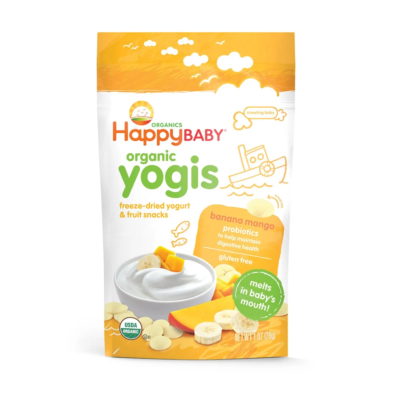 Happy Baby Organic Yogis Freeze-Dried Yogurt & Fruit Snacks, Banana Mango, 1 Ounce