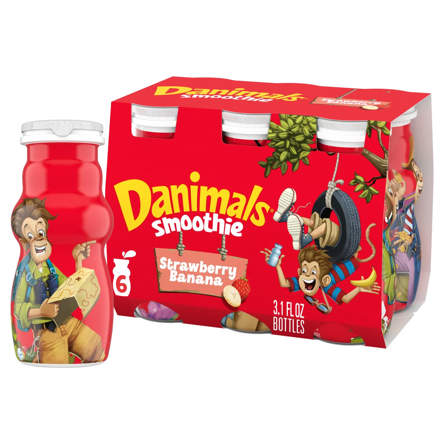 Danimals Smoothies, Swingin’ Strawberry Banana, Gluten-Free, Non-GMO Project Verified, Drinkable Yogurt, 3.1 Oz, Pack of 6