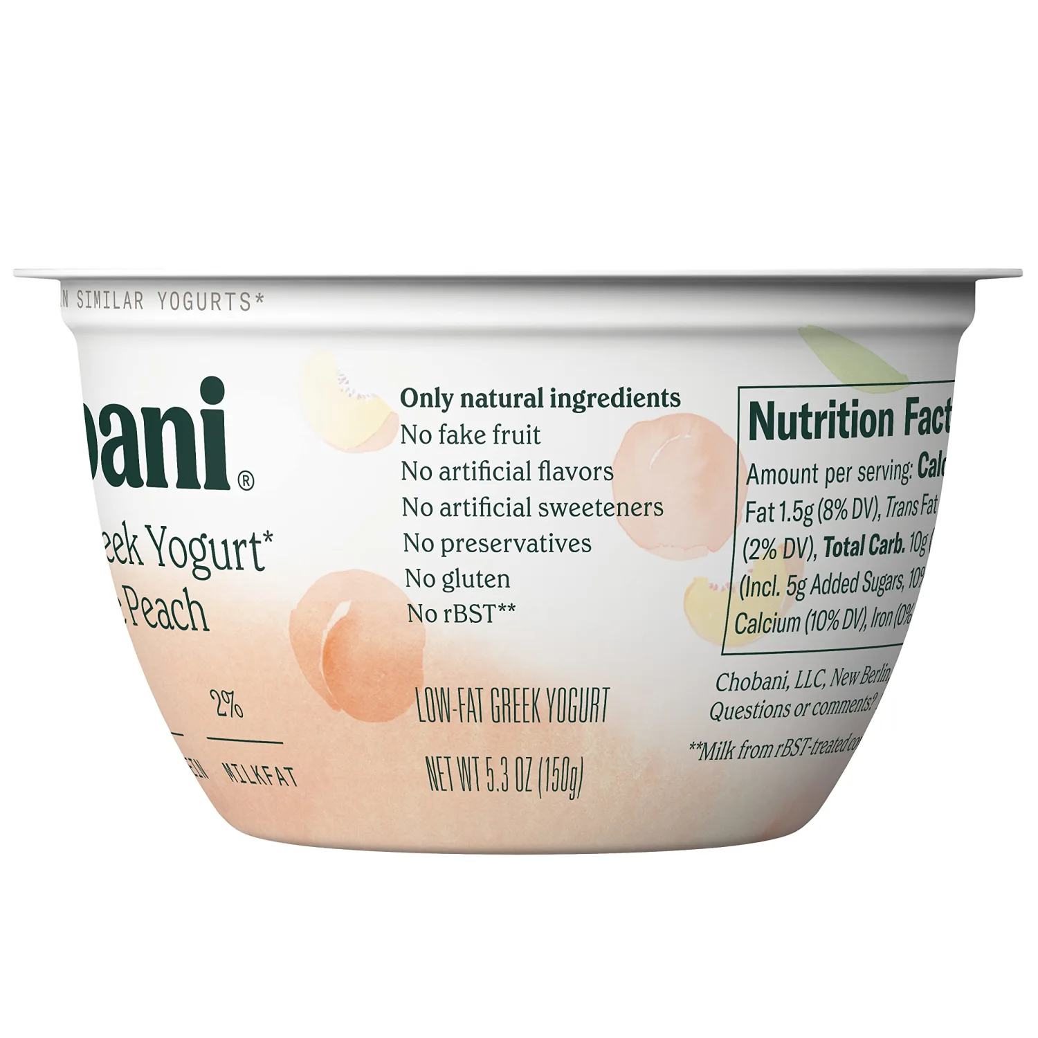 Chobani® Less Sugar Low-Fat Greek Yogurt Clingstone Peach 5.3oz