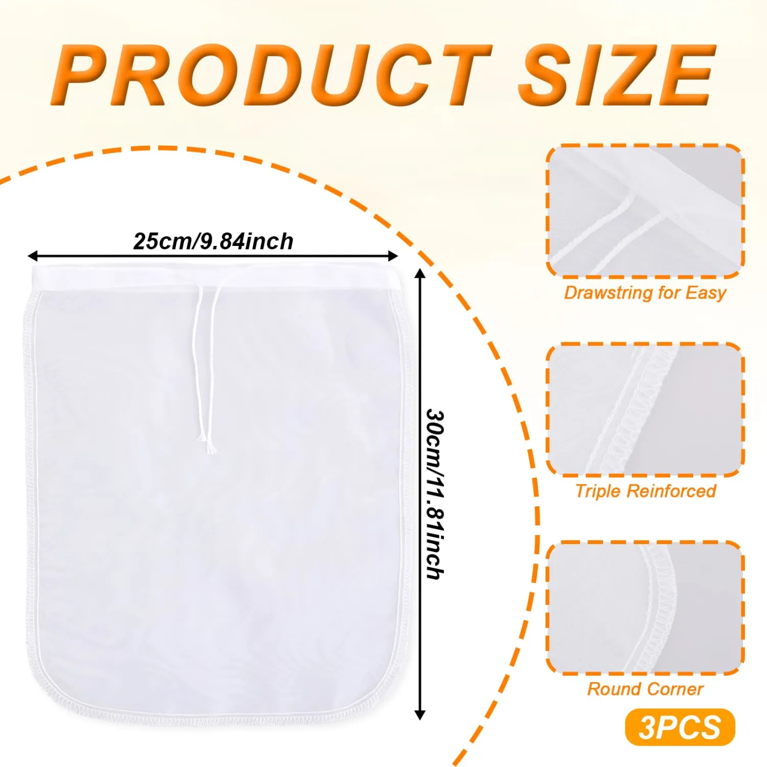 Giantree 3 Pcs Nut Milk Bag for Straining, 12" x 10" Reusable Nylon Cheese Cloth for Straining Juice Coffee Yogurt Tea Milk Almond Soy Fine Mesh Filter Cheesecloth Bags